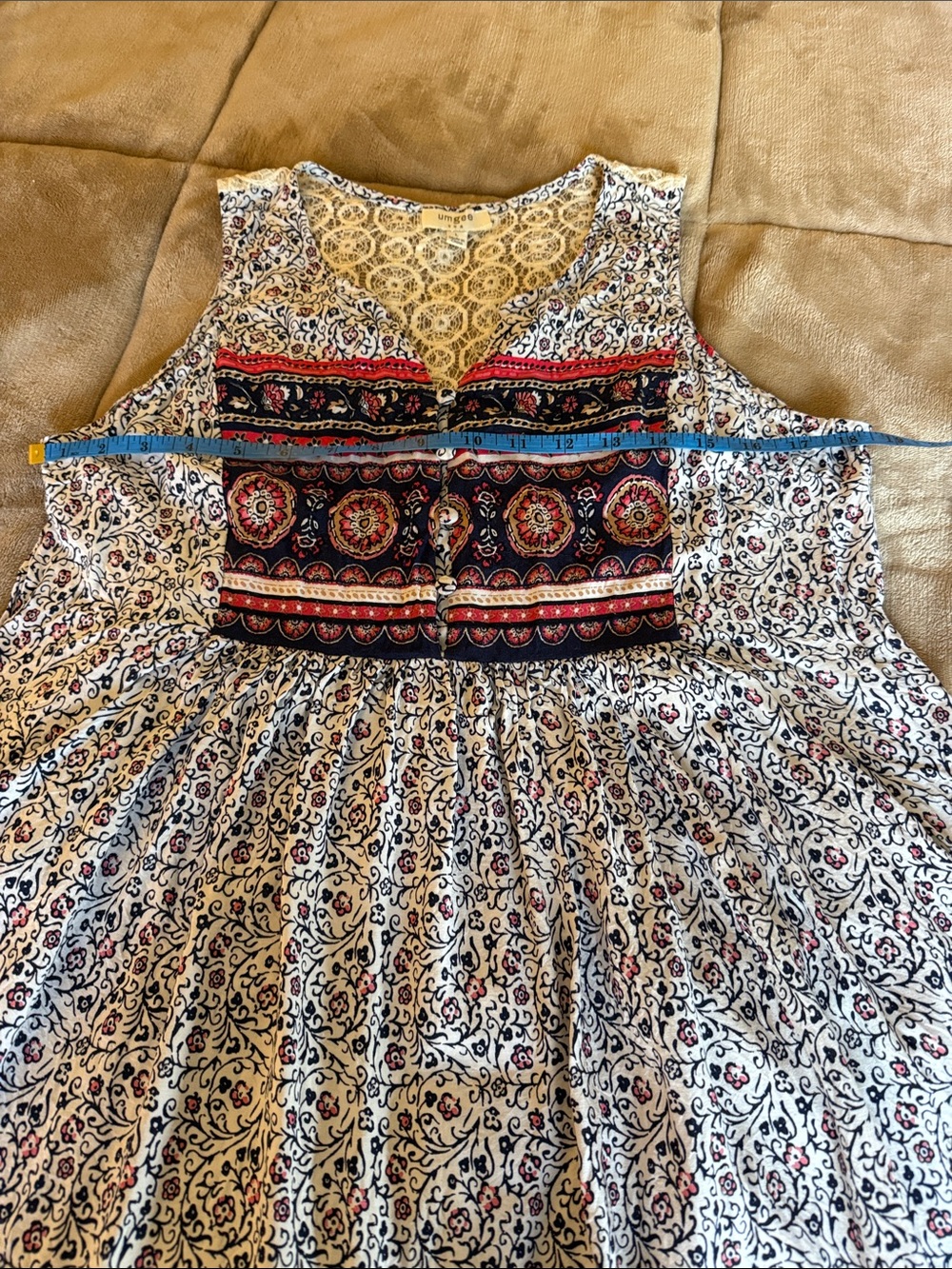 Umgee White Floral Print Mini Dress with Navy and Red Accents - Picture 4 of 10